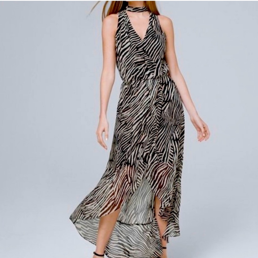 White House black market NWT zebra print high low cut out maxi dress